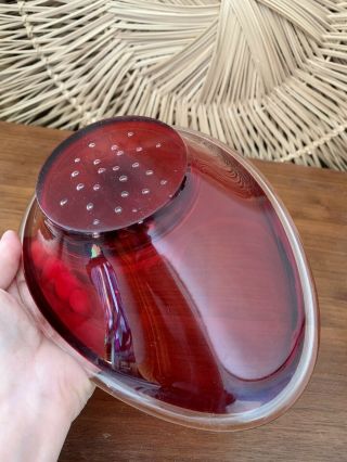 Vintage Mid Century Red Cased Glass Bowl Dish W/ Bullicante Base