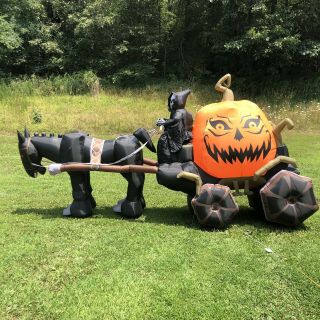 11 ' Halloween Inflatable Decoration Grim Reaper Pumpkin Carriage Horse RETIRED 2