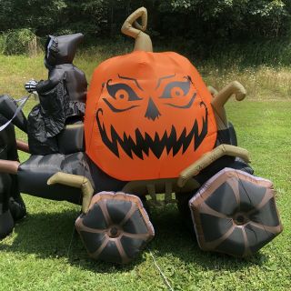 11 ' Halloween Inflatable Decoration Grim Reaper Pumpkin Carriage Horse RETIRED 3