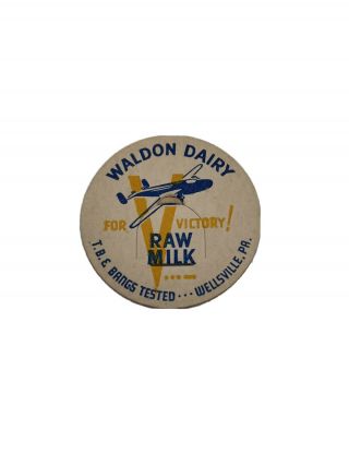 Vintage Waldon Dairy Milk Cap Airplane Logo Rare Aviation Theme Wellsville Pa.