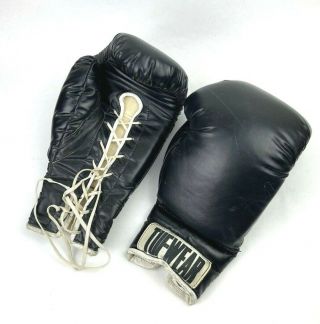 Vtg.  Tuf Wear Large Black Leather Lace Up Boxing Gloves