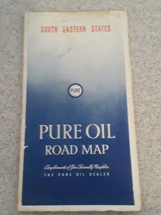 Vintage Pure Oil Company Road Map South Eastern States