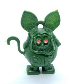 Rare 60s Army Green Rat Fink Charm W/ Pink Eyes 1 Ring Hole Ed Roth Figure