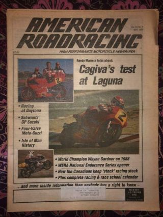 American Roadracing Motorcycle Newspaper April 1988 Motocross Cagiva Daytona Ktm