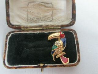 Vintage Signed Attwood & Sawyer A&s Enamel Crystal Parrot Toucan Bird Brooch Pin