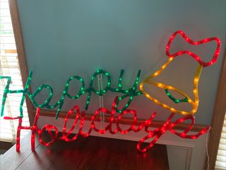 Rare Mr.  Christmas Light Sculpture Happy Holidays With Bell 49x26