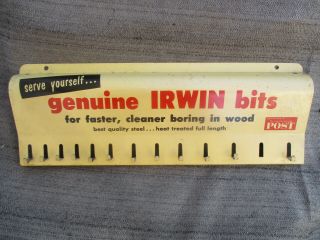 Old Vintage 1950s - 1960s Irwin Tools Drill Bits Tin Hardware Store Display Sign