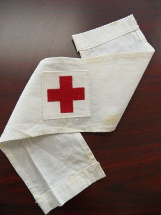 Antique 30s - 40s Wwii Field Worn Army Nurse Arm Patch Red Cross Medic Uniform Ww2