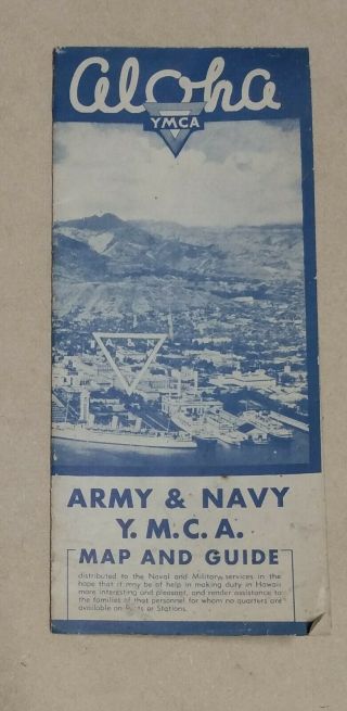 1940 Army Navy Ymca Honolulu Map Hawaii Brochure Pre - Wwii Pearl Harbor
