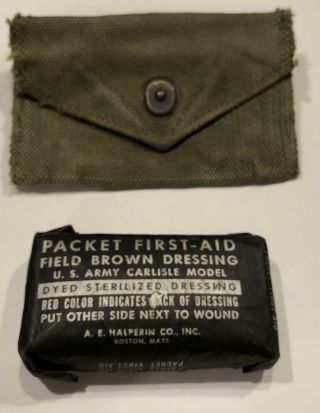 Us Army Usmc Military Ww2 Medic Canvas Web First Aid Pouch & Wwii Packet Bandage