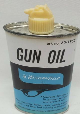 Westernfield Gun Oil 3 Oz.  Size Tin - Full - Nos - White Spout Western Field Wards