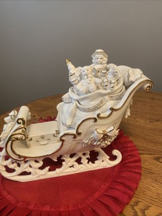 Grandeur Noel White Porcelain Sleigh With Gold Accents J0130c,  2001,
