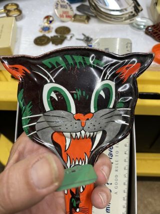 Vintage Halloween U.  S.  Metal Toy Co.  Hissing Black Cat Clapper,  Noise Maker