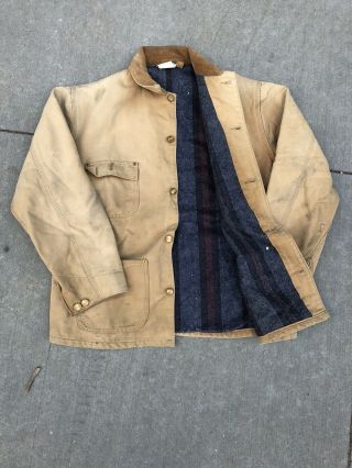 Vintage Carhartt USA Coat Blanket Lined Distressed Jacket Mens Size L Large Tan 3