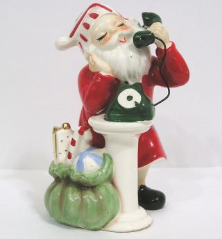 Vintage Josef Originals Christmas Figurine Santa Claus On Phone W Toy Sack Japan