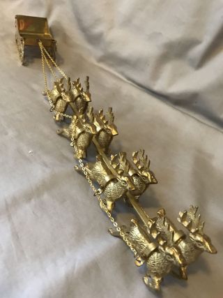 Vintage Solid Brass Sleigh And Reindeer With Christmas Candy Dish Decor Antique