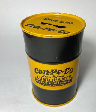 Vintage Cen - Pe - Co Central Petroleum Co Tin Oil Can Savings Bank