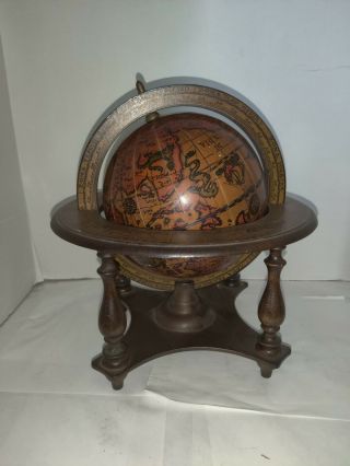 Vintage Wood Old World Globe Desktop Zodiac Astrology Zona Signs / Made in Italy 2