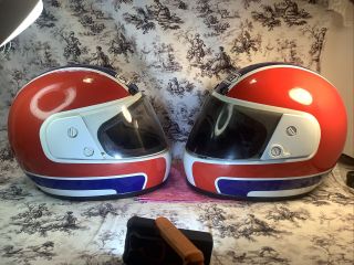 Vintage (2) Shoei Full Faced Helmets Medium 7 1/8 - 7 1/4; Clear And Tinted Shield