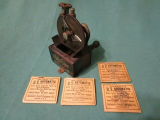Vintage U S Automatic Pencil Sharpener W/ 5 Extra Blades - Bolt To Table Type