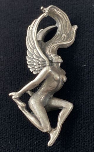 Large Vintage Designer Signed Sterling Silver Winged Maiden Angel Pendant
