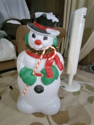 Vintage Tpi Snowman Blow Mold With Candy Cane 32 "