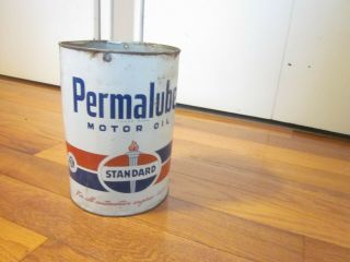 Vintage Standard Oil Permalube 5 Quart Empty Motor Oil Can