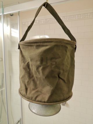 Rare Vietnam Us Army Green Canvas 5 Gallon Collapsible Shower Pail Delco Mfg.