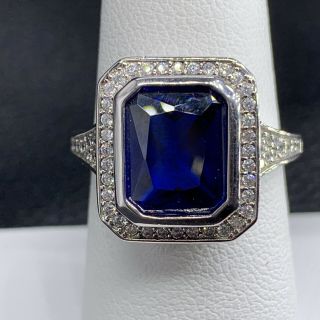 Vintage 925 Sterling Silver Ring Blue Spinel With Zirconia Stones Size 7