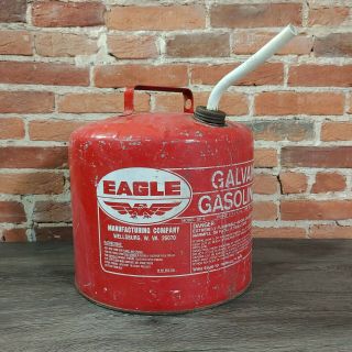 Vintage Red Gas Gasoline Can Eagle 5 Gallon Galvanized Metal Tank Model Sp 5