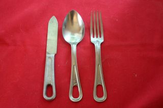 Wwii Us Army Mess Kit Utensils - Lf&c Knife Dated 1944 Silco Fork O.  L.  Spoon