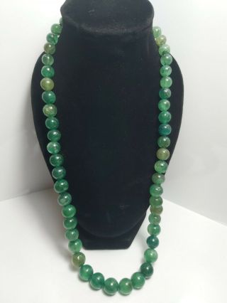 Vintage Chinese Cabbage Green Jadeite - Jade Bead Necklace 8mm Beads 32g