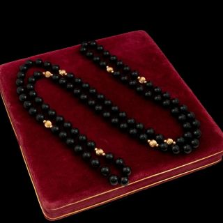 Antique Vintage Art Deco 12k Gold Filled Gf Black Onyx Beaded Necklace 67.  7g