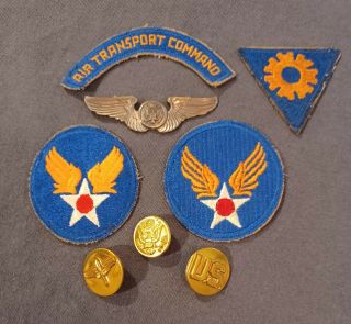 Wwii Us Army Air Corps Grouping Tab Patch Wings Collar Insignia Air Crew Ww2