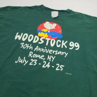 Vintage Woodstock 1999 Rome,  Ny 30th Anniversary Green T - Shirt Sz L