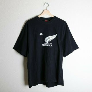 Vintage 90s Canterbury Of Zealand All Blacks Single Stitch Rugby T - Shirt L