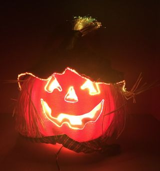 All Hallows Eve 12” Fiber Optic Pumpkin Jack O Lantern Head Scarecrow Halloween