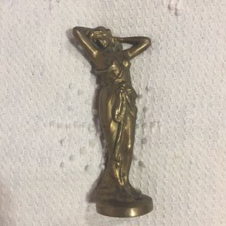 Greek Goddess Brass Statue Sculpture Figurine Decor Heavy Small 5 3/8 " Vintage
