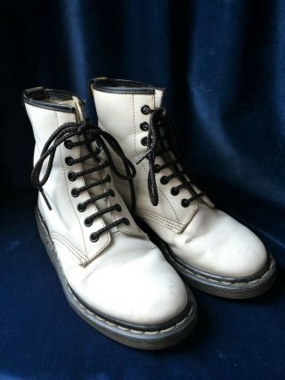 Vintage Dr Martens Docs Made In England White Leather 8 Hole/eye Boots Uk5 Eu38