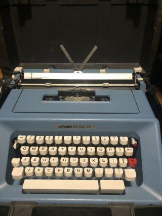 Olivetti Studio 46 Typewriter Blue Vintage (with Case)