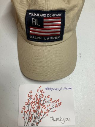 Vintage Rare Polo Jeans Co Ralph Lauren Tan With Large Rl Flag Patch Hat Great