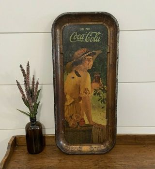Coca Cola Serving Tray,  Vintage Large Metal Tin,  Ww1 Girl,  1916