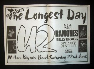 U2 Longest Day Concert W/ Rem,  Ramones Huge Fold Open 1985 Poster Type Ad Advert