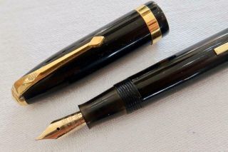 Conway Stewart No.  84 Fountain Pen,  C1957,  Black & Wide Cap Ring Fully Restored