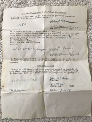 Rare 1946 Wwii Certificate Of Captured Enemy Equipment,  Luger Pistol Sn 154015