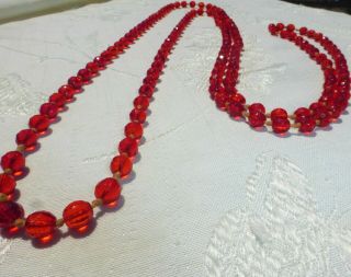 Fantastic Vintage Art Deco Red Glass Crystal Beaded Flapper Necklace 62 "