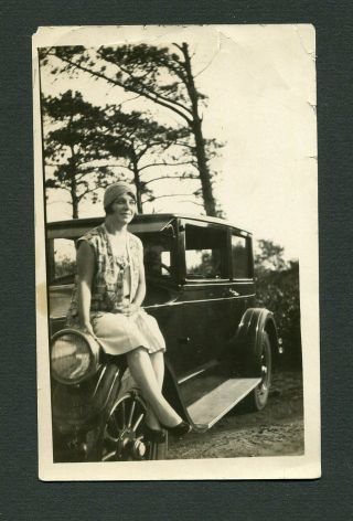 Pretty Girl W/ Circa 1925 Pierce Arrow Sedan Car Vintage Photo 471069