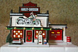 Dept 56 Lighted Harley Davidson Motorcycle Shop 54886 Snow Village