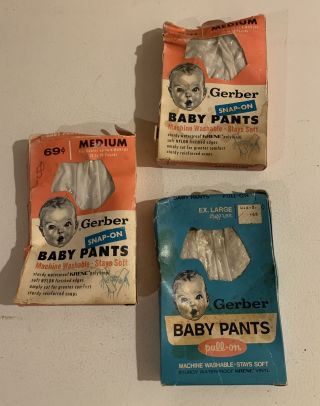 (3) Gerbers Baby Pants Nos Boxes 1960s & 1970s Rough Shape