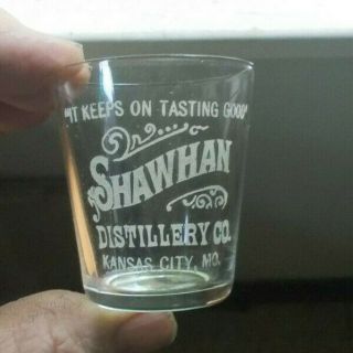 Kansas City Shawhan Distillery Motto Etched Pre Pro Adv Whiskey Shot Glass
